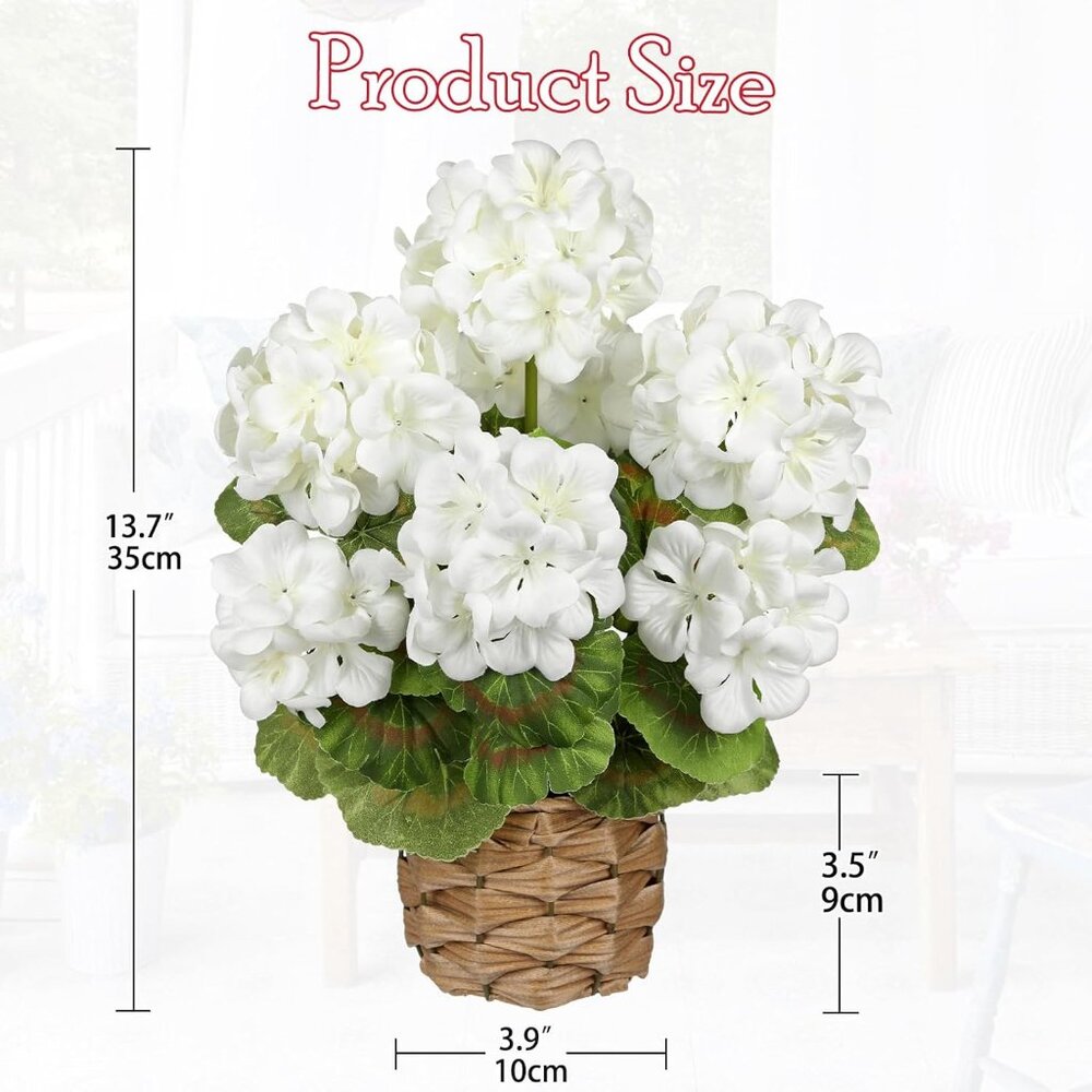 Artificial Flower White Basket Plant Potted Silk Realistic Lush Home Table Decor - Picture 3 of 6